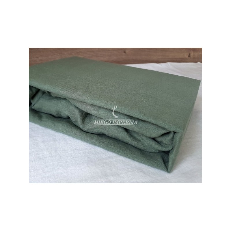 Žalia lininė paklodė su guma - miegoimperija.lt