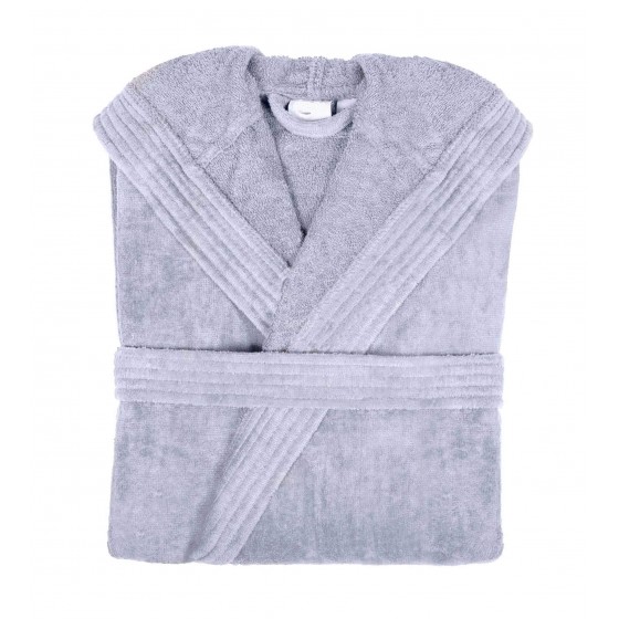 Chalatas veliūrinis su apykakle Light Grey - Miegoimperija.lt