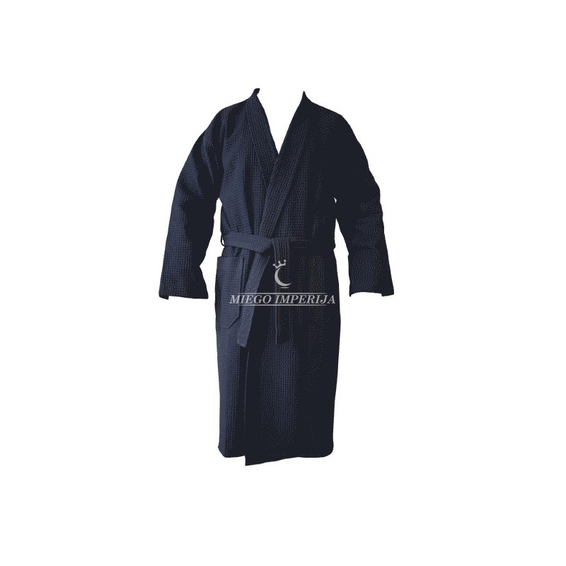 Vaflinis medvilninis vyriškas chalatas kimono juodas